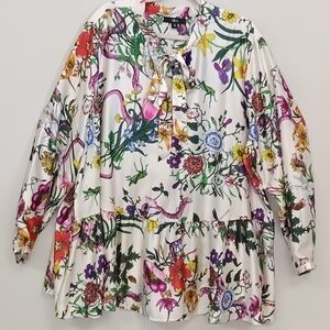 Ellos Floral Garden Multicolor Babydoll Blouse Plus Sz 28